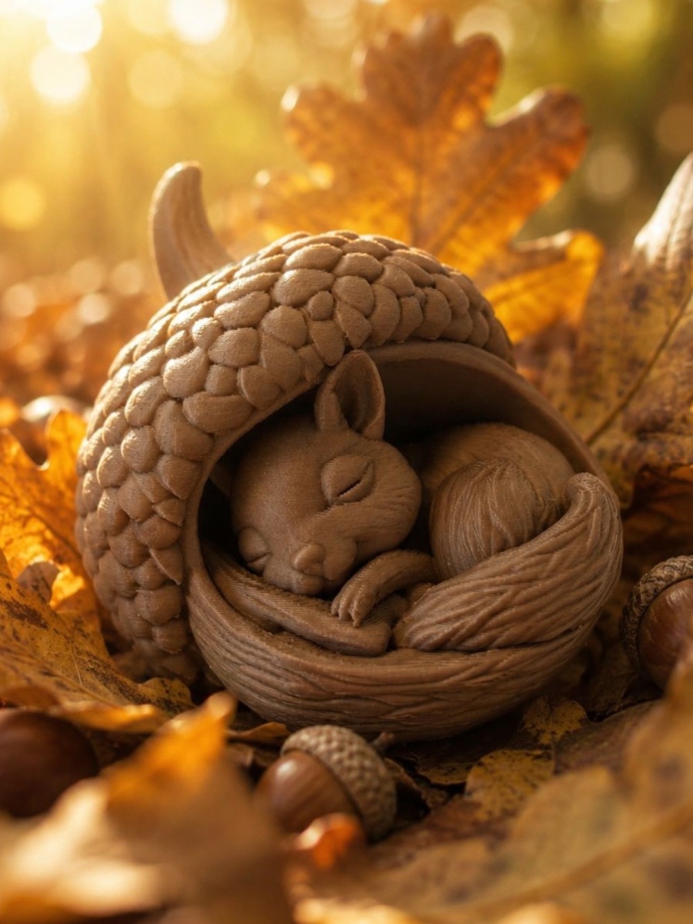 Handcrafted Brown Squirrel in Acorn Shell Home Accent